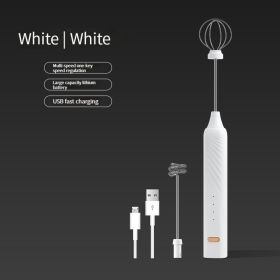 Egg Beater Electric Handheld Rotary Egg Whisk Coffee Frothing Wand Cappuccino Frother Mixer USB Portable Kitchen Tools - White