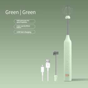 Egg Beater Electric Handheld Rotary Egg Whisk Coffee Frothing Wand Cappuccino Frother Mixer USB Portable Kitchen Tools - light green