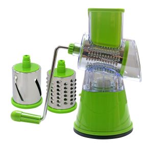 1pc; Rotary Cheese Grater; Kitchen Mandoline Vegetable Slicer With 3 Interchangeable Blades - Green