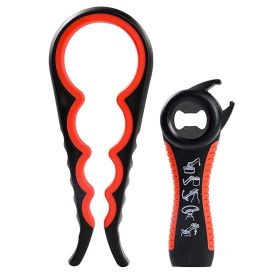 1pc Lid Opener Tool; Jar Opener For Weak Hands; Multi Function Can Opener For Seniors; Rubber Grip Bottle Opener - Black Red