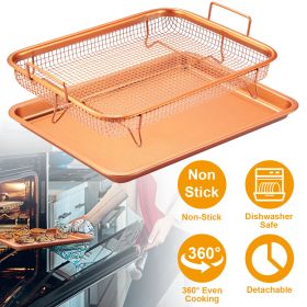 Crisper Tray Set Non Stick Cookie Sheet Tray Air Fry Pan Grill Basket Oven Dishwasher Safe Oil Free - Copper