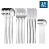 24pcs/Set Stainless Steel Cutlery; Portuguese Cutlery Spoon; Western Cutlery Set - Silvery