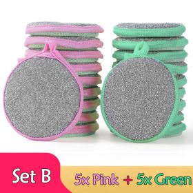 5/10pcs; Double Side Dishwashing Sponge Pan Pot Dish Wash Sponges Household Cleaning Tools Kitchen Tableware Dish Washing Brush - 5x Pink- 5x Green