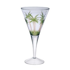 Palm Tree V Shaped Plastic Wine Glasses Set of 4 (14oz), BPA Free Acrylic Wine Glass Set, Unbreakable Red Wine Glasses, White Wine Glasses - as Pic