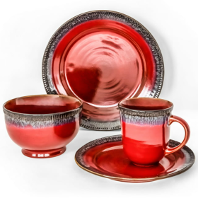 Better Homes & Gardens Painted Canyon 16 Pieces Dinnerware Set, Red - Better Homes & Gardens