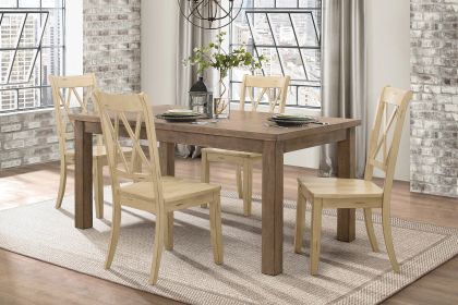 5pc Dining Set Natural Finish Table and 4x Side Chairs Buttermilk Finish Wooden Kitchen Dining Room Furniture - as Pic