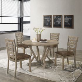 5pcs Table Set Round Dining Table Solid Wood Modern Farmhouse Rustic Look Distressed Look - as Pic