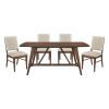 Modern Design 5pc Dining Set Table and 4x Side Chairs Fabric Upholstered Seat Back Brown Finish Wooden Dining Kitchen Furniture - as Pic