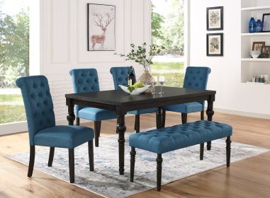 Leviton Urban Style Dark Wash Wood Dining Set: Table, 4 Chairs and Bench - as Pic