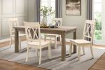 5pc Dining Set Natural Finish Table and 4x Side Chairs White Finish Wooden Kitchen Dining Room Furniture - as Pic