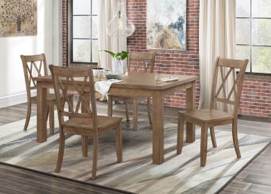 5pc Dining Set Natural Finish Table and 4x Side Chairs Brown Finish Wooden Kitchen Dining Room Furniture - as Pic