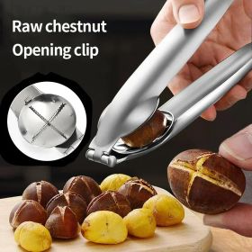 2in1 Chestnut Machine Kitchen Accessori Stainless Steel Chestnut Cracker Opener Sheath Cutter Metal Nuts Clip Walnut Pliers Tool - Silver