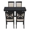 TREXM 5-Piece Retro Dining Set, Rectangular Wooden Dining Table and 4 Upholstered Chairs for Dining Room and Kitchen (Black) - as Pic