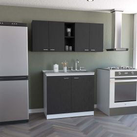 Luther 2 Piece Kitchen Set, Olimpo 150 Wall Cabinet + Salento Utility Sink With Cabinet, Black / White - as Pic