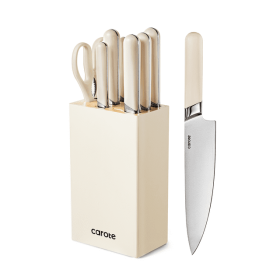 CAROTE 8PCS Kitchen Knife Bock Set, Stainless Steel Razor-Sharp Blade,Essential Knife Set with Block, Dishwasher Safe - Carote