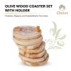 Olive Wood Coaster Set with Holder -7 Pcs - As shown