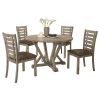 5pcs Table Set Round Dining Table Solid Wood Modern Farmhouse Rustic Look Distressed Look - as Pic