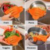 Kitchen Snap N Strain Pot Strainer and Pasta Strainer - Adjustable Silicone Clip On Strainer for Pots, Pans, and Bowls - Gray - orange