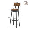 Swivel bar stool set of 2 with backrest, industrial style, metal frame, 29.5'' high for dining room. Rustic Brown, 13.4''w x 40.5''h. - as Pic