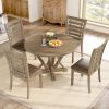 5pcs Table Set Round Dining Table Solid Wood Modern Farmhouse Rustic Look Distressed Look - as Pic