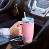 30OZ Straw Coffee Insulation Cup With Handle Portable Car Stainless Steel Water Bottle LargeCapacity Travel BPA Free Thermal Mug - 1PC - 30oz Pink