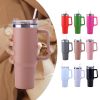 30OZ Straw Coffee Insulation Cup With Handle Portable Car Stainless Steel Water Bottle LargeCapacity Travel BPA Free Thermal Mug - 1PC - 30oz Pink