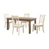 5pc Dining Set Natural Finish Table and 4x Side Chairs White Finish Wooden Kitchen Dining Room Furniture - as Pic