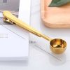 Two-in-one Stainless Steel Coffee Spoon Sealing Clip Kitchen Gold Accessories Recipient Cafe Expresso Cucharilla Decoration - golden