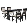 TREXM 5-Piece Retro Dining Set, Rectangular Wooden Dining Table and 4 Upholstered Chairs for Dining Room and Kitchen (Black) - as Pic