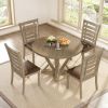 5pcs Table Set Round Dining Table Solid Wood Modern Farmhouse Rustic Look Distressed Look - as Pic