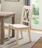 5pc Dining Set Natural Finish Table and 4x Side Chairs White Finish Wooden Kitchen Dining Room Furniture - as Pic